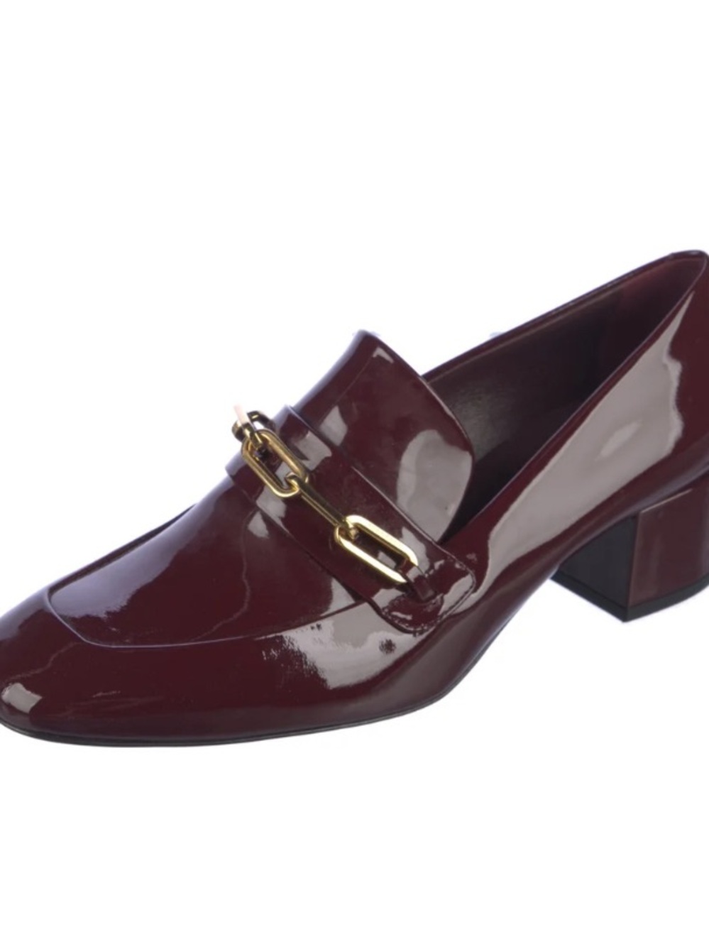 Burberry Burgundy Patent Leather Loafers With Chain Link